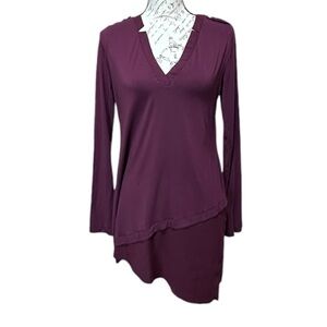 WHBM Burgundy Tunic Blouse With Layered Look Size Small
